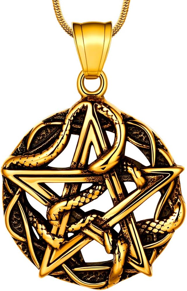 Hipunk Pentagram Pentacle Wiccan Necklace -Star Satanic Pendant 316L Stainless Steel Traditional Seal of Solomon Tetragrammaton Eliphas Levi's Pentagra Wicca Punk Retro Jewelry