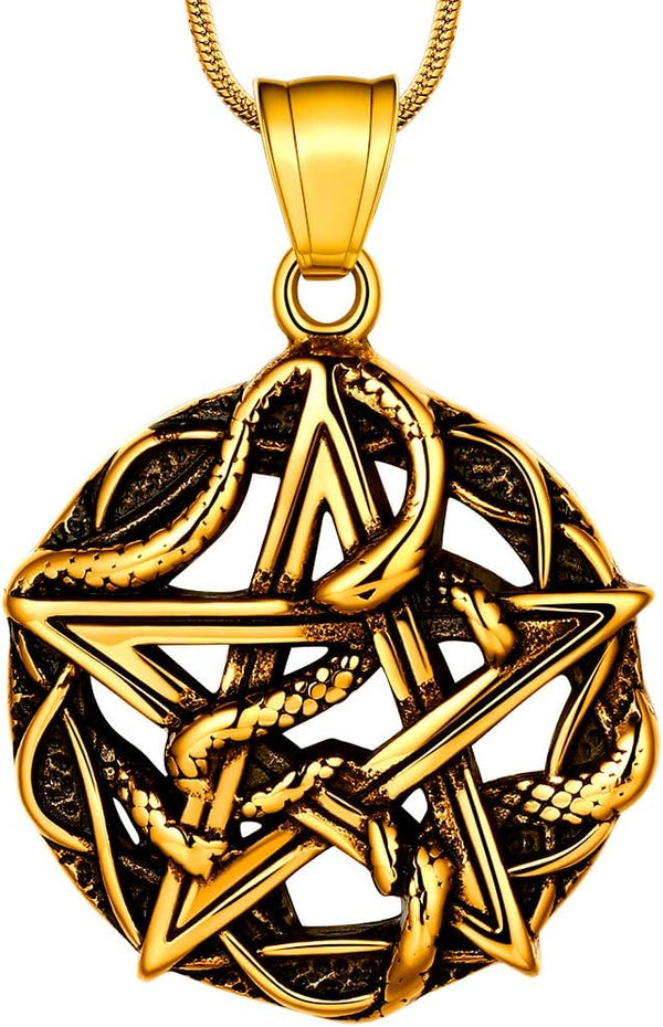 Hipunk Pentagram Pentacle Wiccan Necklace -Star Satanic Pendant 316L Stainless Steel Traditional Seal of Solomon Tetragrammaton Eliphas Levi's Pentagra Wicca Punk Retro Jewelry