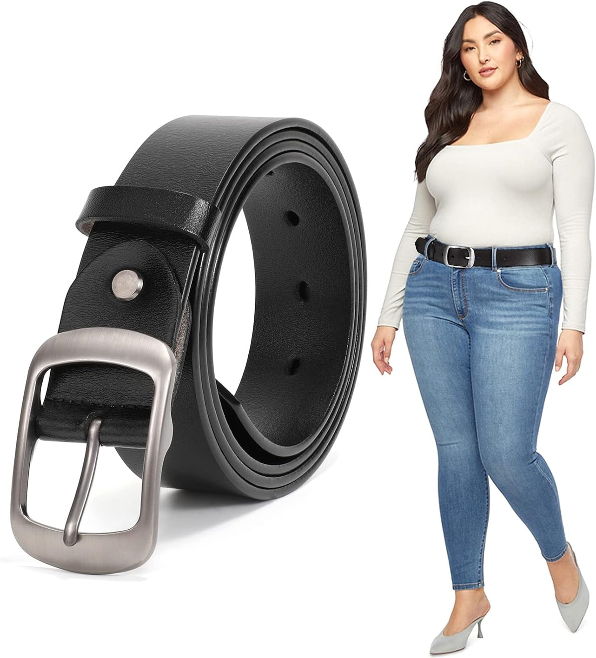 Plus Size Women Leather Belt Black Casual Waist Belt For