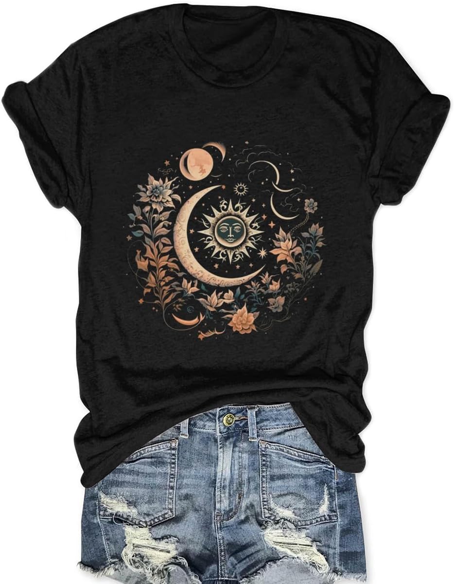 Women Mystical Moon and Sun Shirt Vintage Celestial Moon Top
