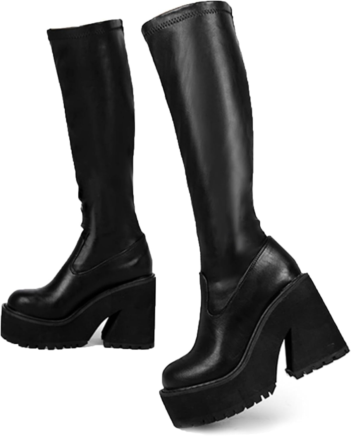 Platform Knee High Boots Elastic Wedge Chunky Heel Tall Boots