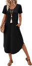 OFEEFAN Summer Dresses for Women 2026 Casual Midi Dresses Beach Vacation Outfits Tshirt Dress with Pockets Resort Wear