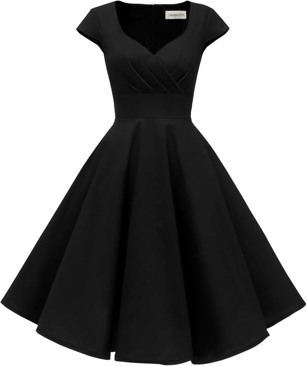 Women's Cap Sleeve 1950s Retro Vintage Cocktail Swing Dresses with Pocket