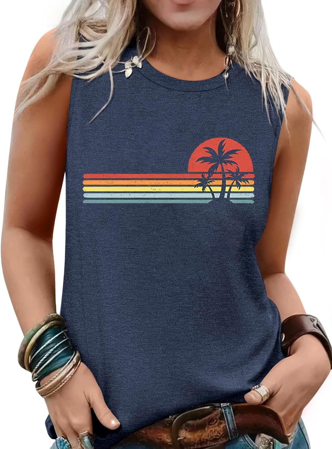 Womens Tank Tops Summer Sleeveless Tank Top Beach Vacation Tops Loose Running Athletic T-Shirt