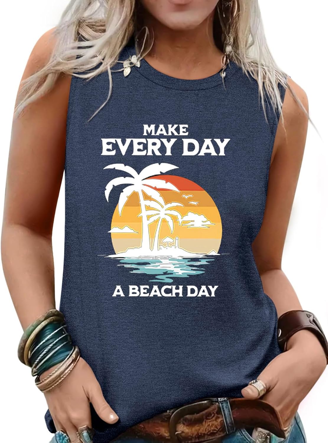 Womens Tank Tops Summer Sleeveless Tank Top Beach Vacation Tops Loose Running Athletic T-Shirt