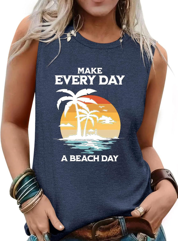 Womens Tank Tops Summer Sleeveless Tank Top Beach Vacation Tops Loose Running Athletic T-Shirt