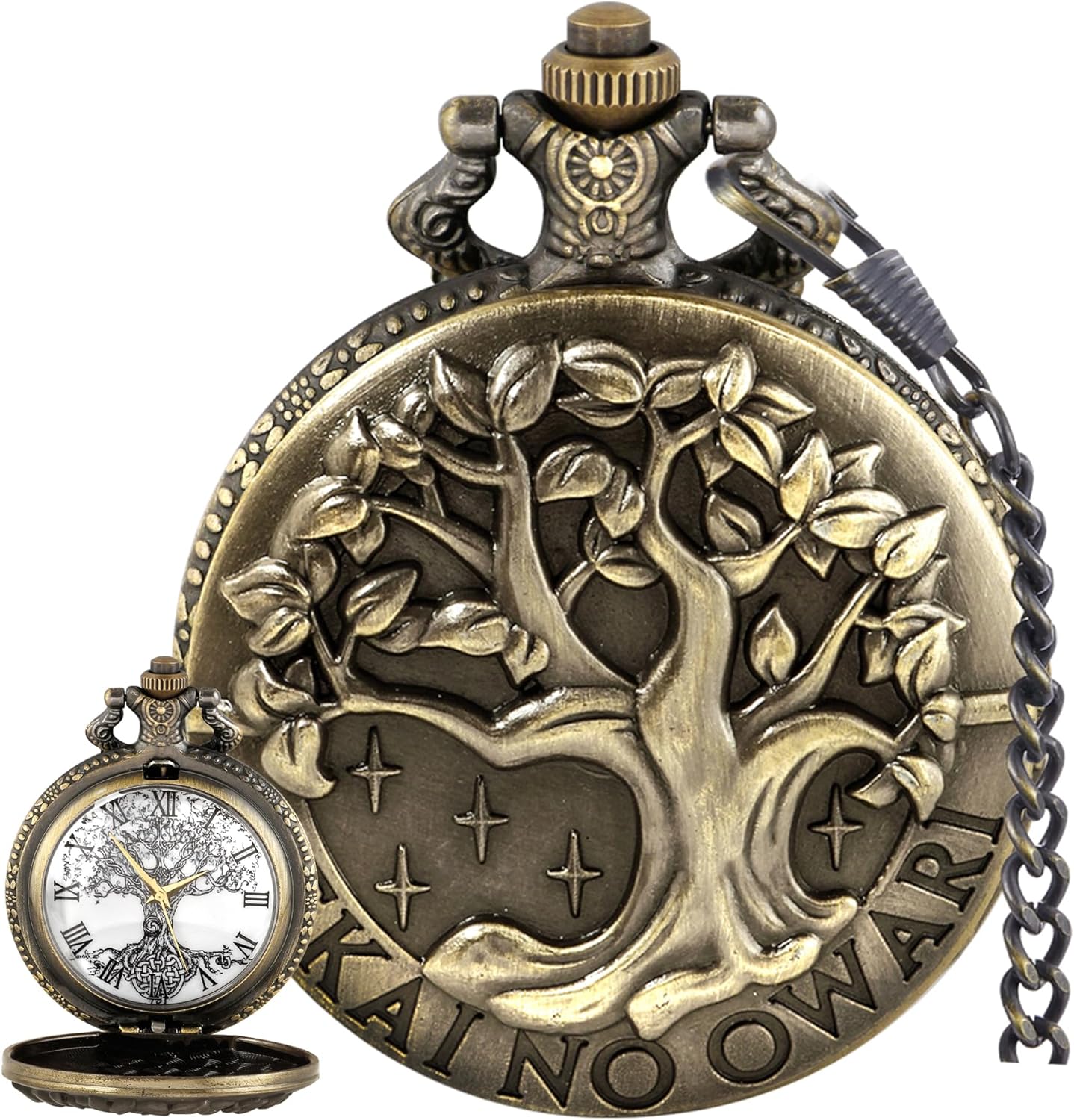 Pocket Watch Hollow Tree of Life Design Roman Numerals Customizable Qu