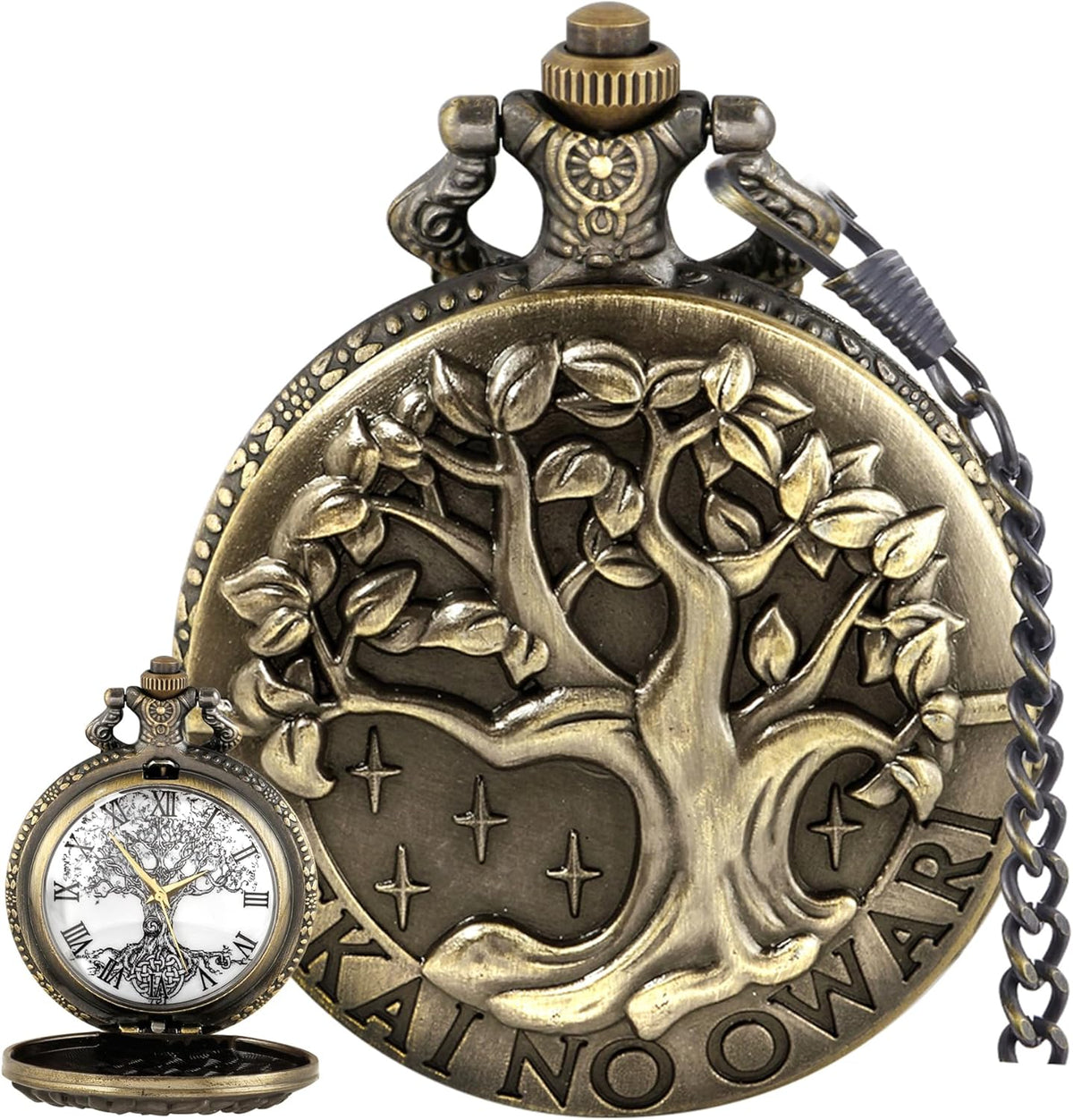Pocket Watch Hollow Tree of Life Design Roman Numerals Customizable Qu