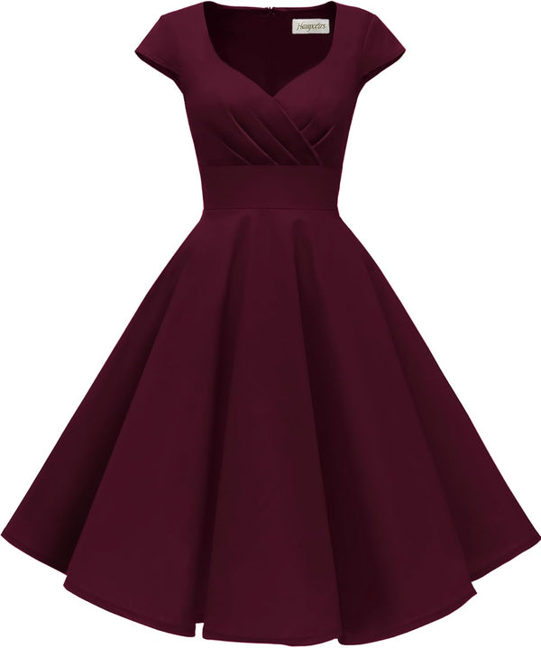 Women's Cap Sleeve 1950s Retro Vintage Cocktail Swing Dresses with Pocket