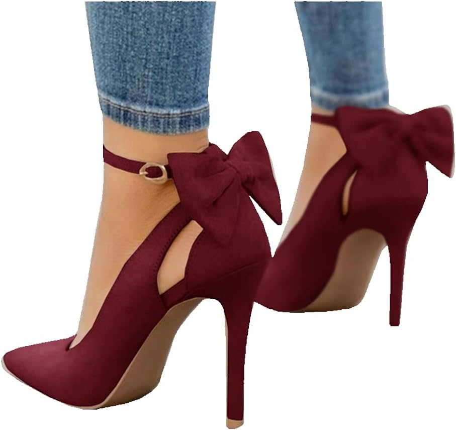 Fashare Womens High Heels Bow Tie Back Sexy Stiletto Ankle Strap Wedding Dress Pumps Shoes