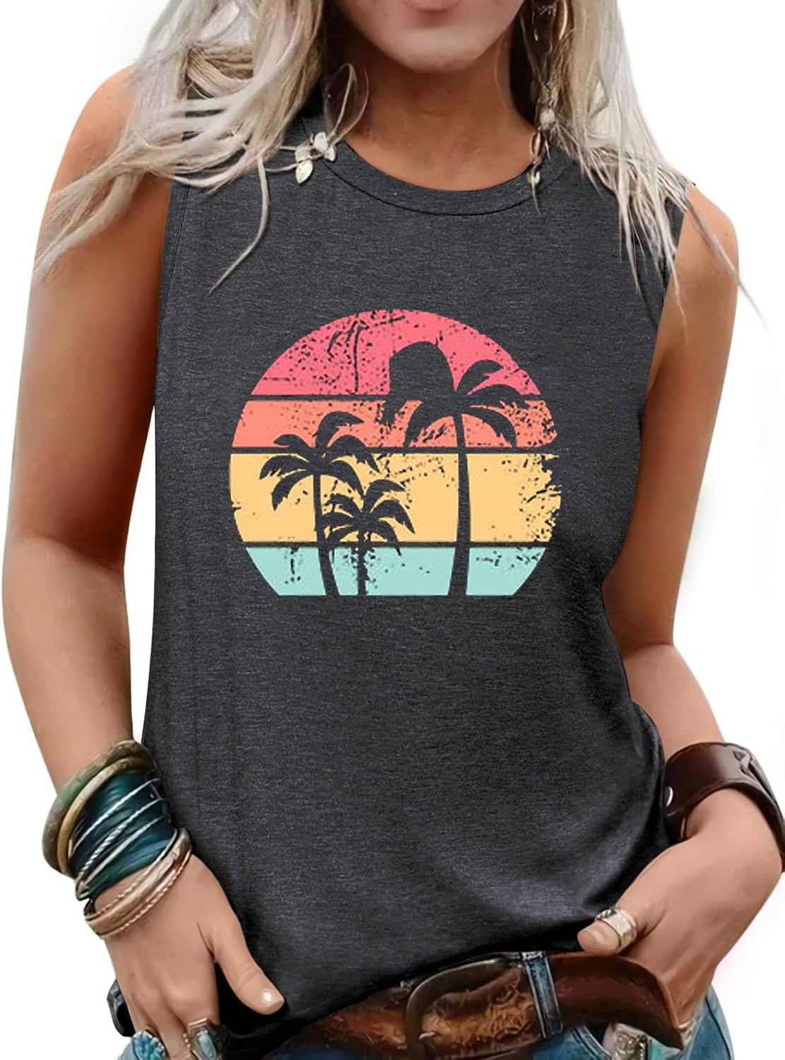 Womens Tank Tops Summer Sleeveless Tank Top Beach Vacation Tops Loose Running Athletic T-Shirt