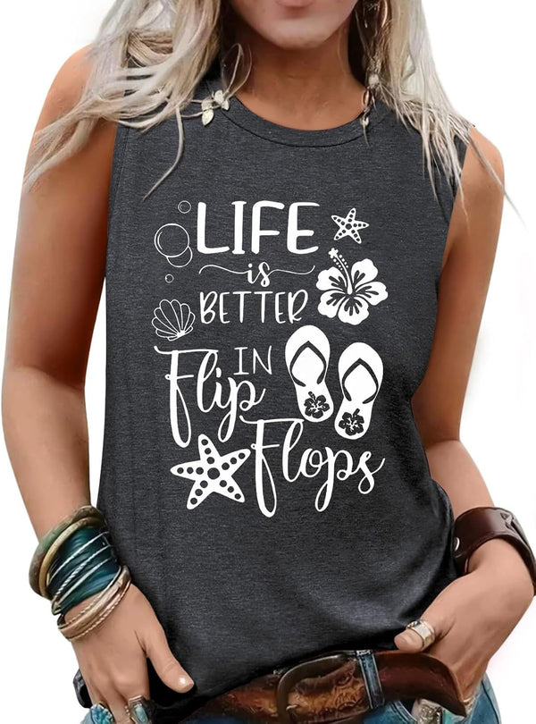 Womens Tank Tops Summer Sleeveless Tank Top Beach Vacation Tops Loose Running Athletic T-Shirt