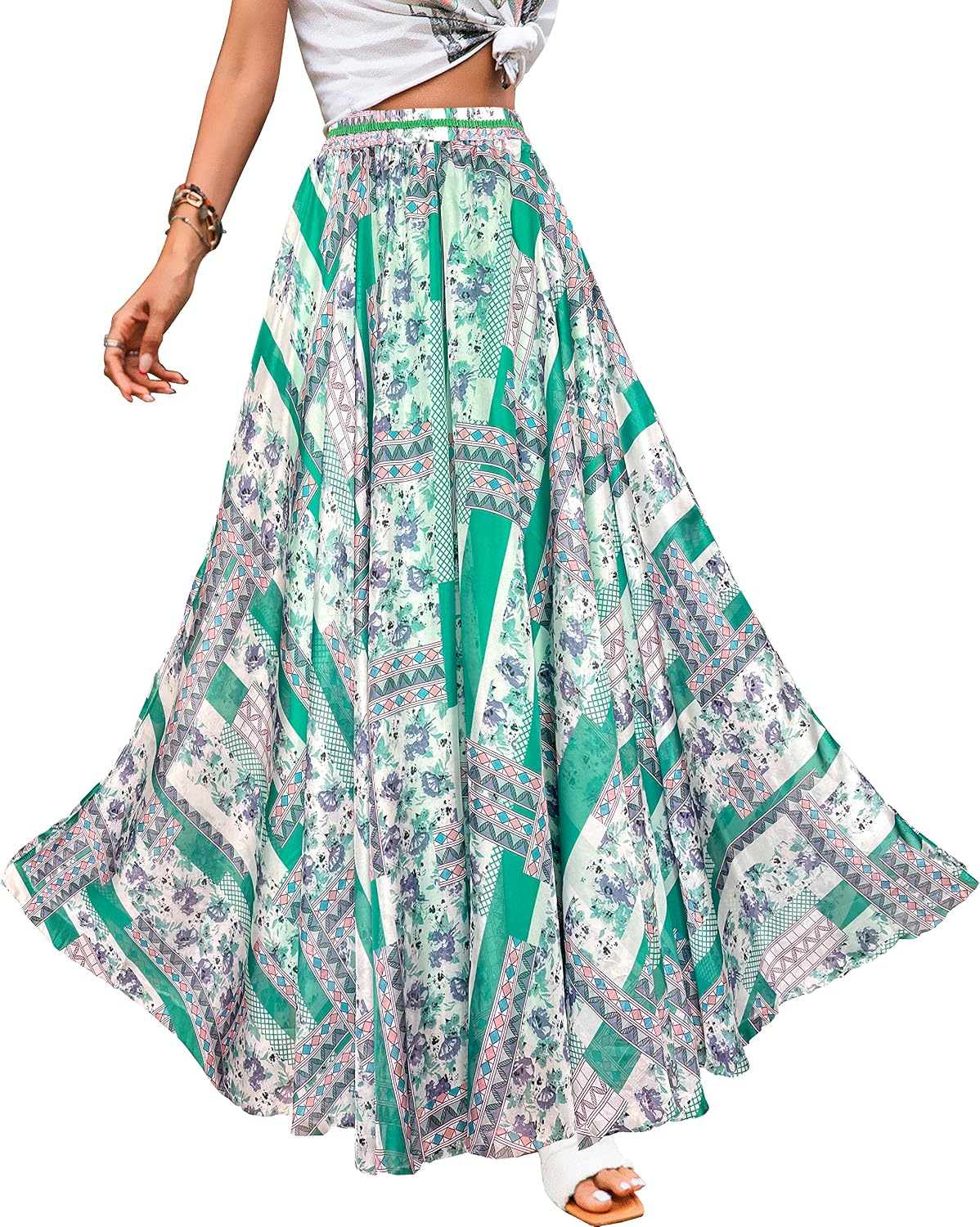 Women Full/Ankle Length Blending Maxi Chiffon Long Skirt Beach Skirt
