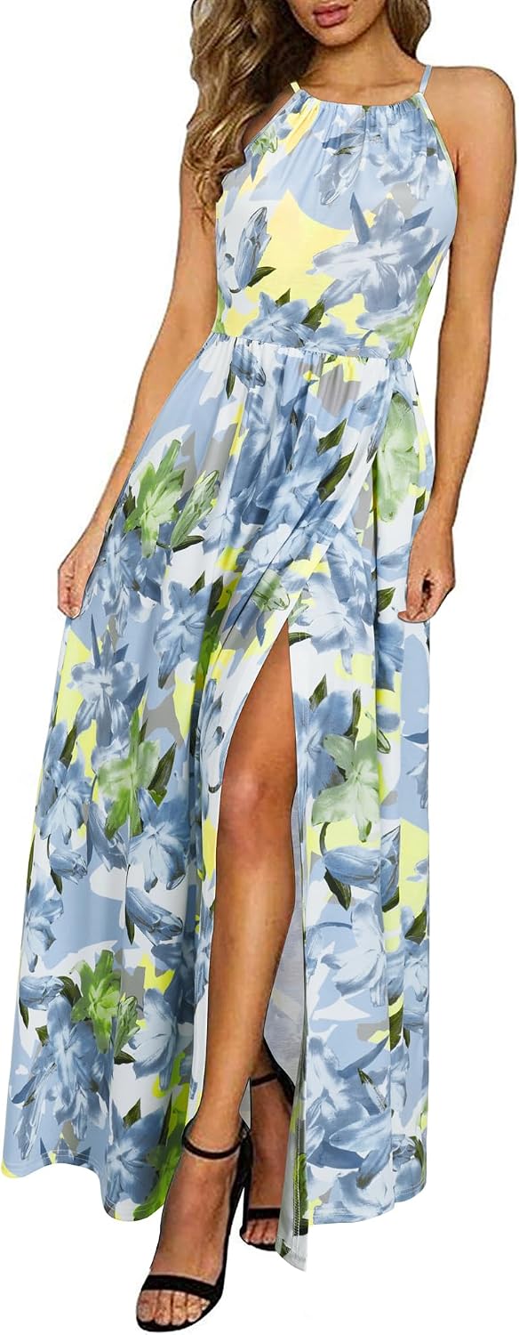 KILIG Women's Summer Floral Beach Flowy Split Maxi Long Dresses