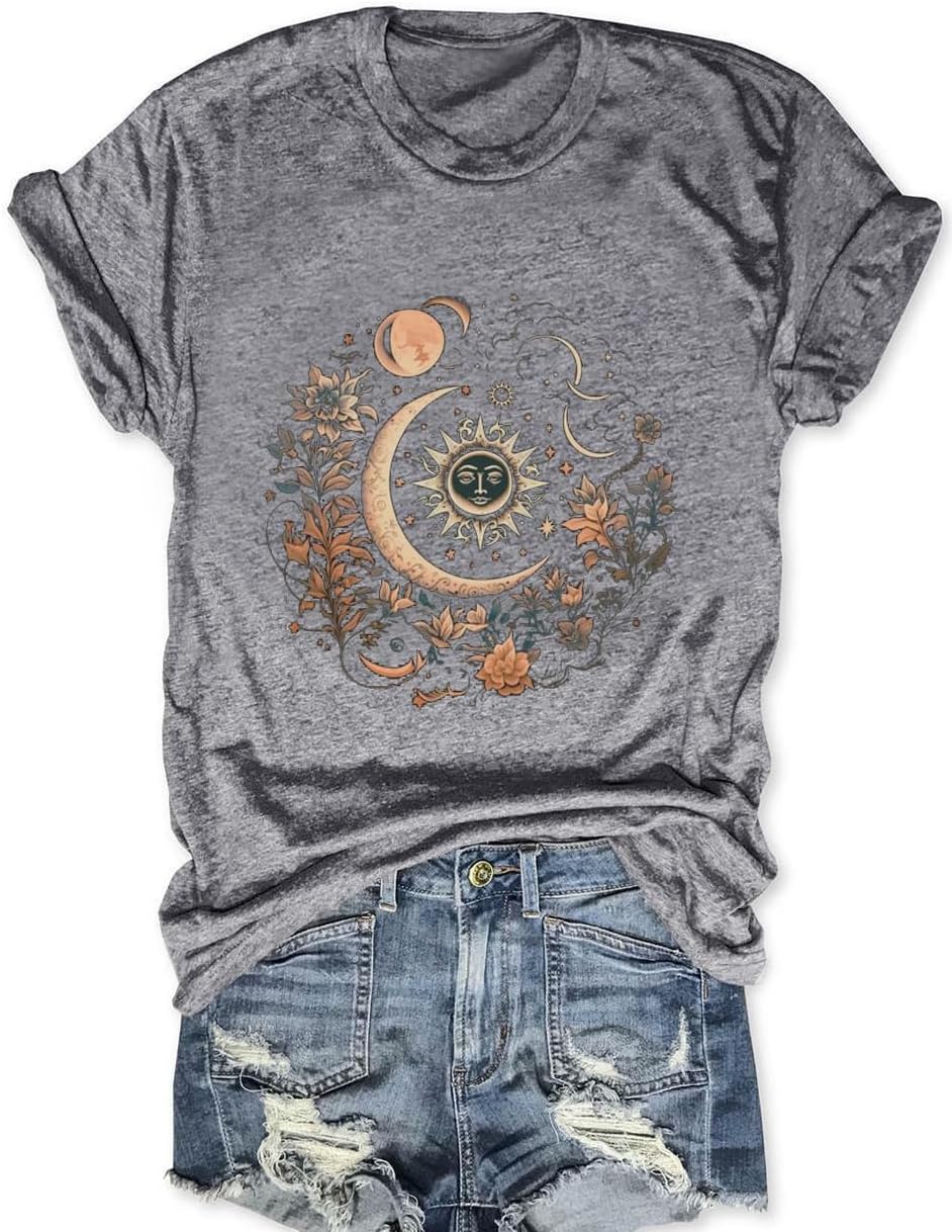 Women Mystical Moon and Sun Shirt Vintage Celestial Moon Top