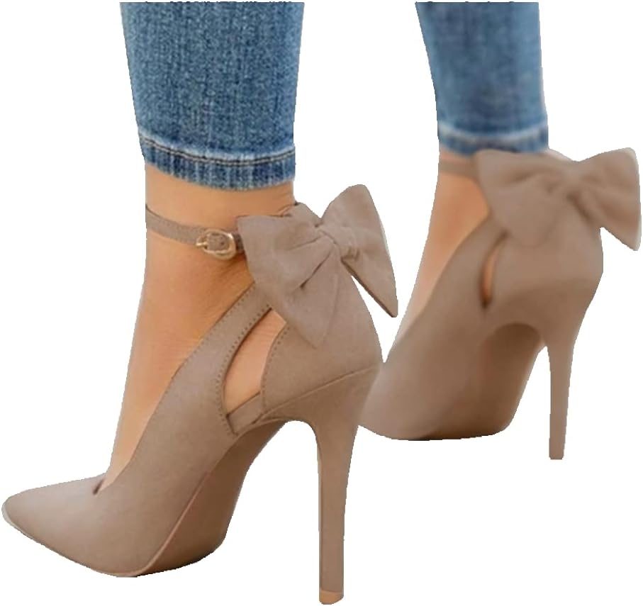 Fashare Womens High Heels Bow Tie Back Sexy Stiletto Ankle Strap Wedding Dress Pumps Shoes