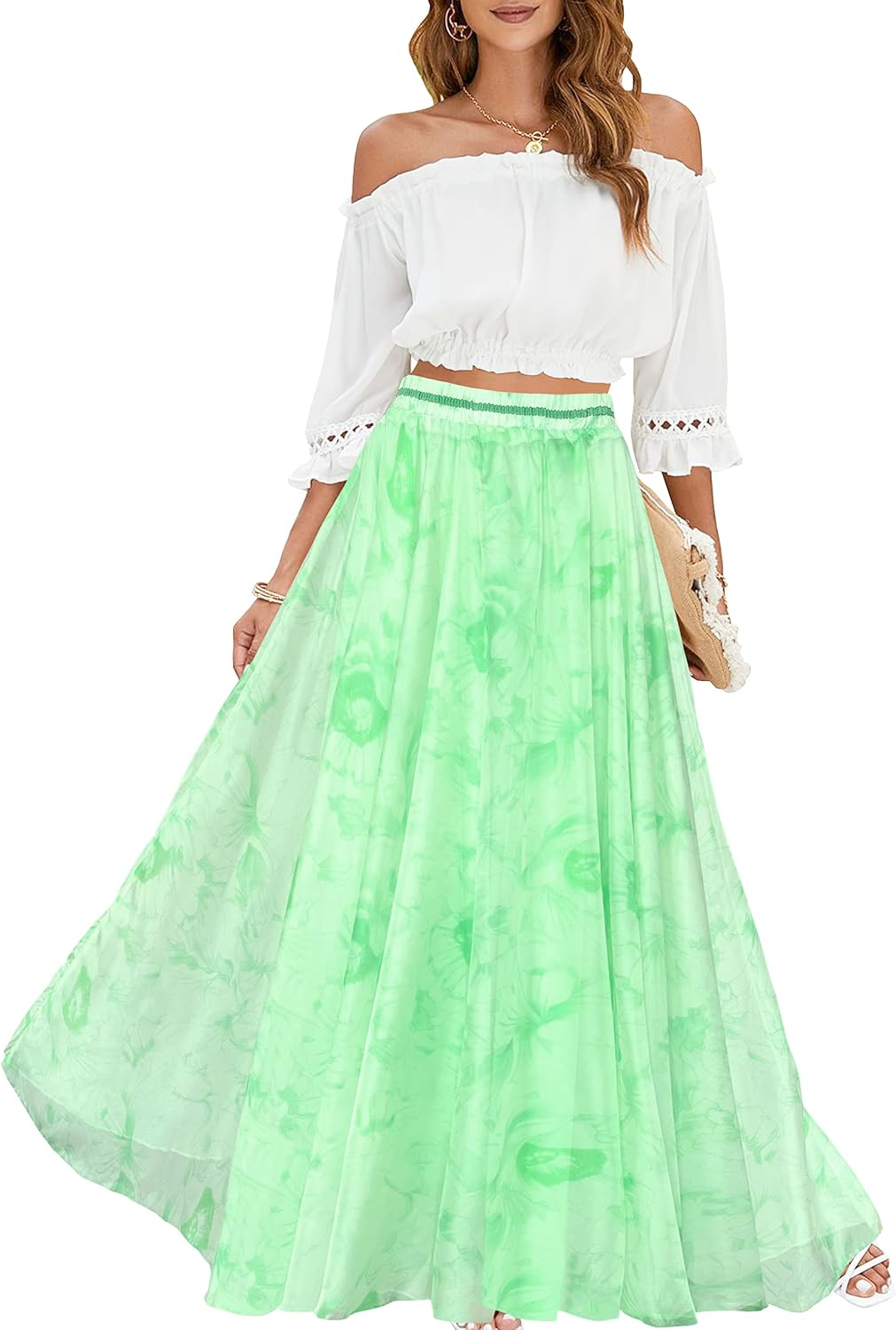 Women Full/Ankle Length Blending Maxi Chiffon Long Skirt Beach Skirt