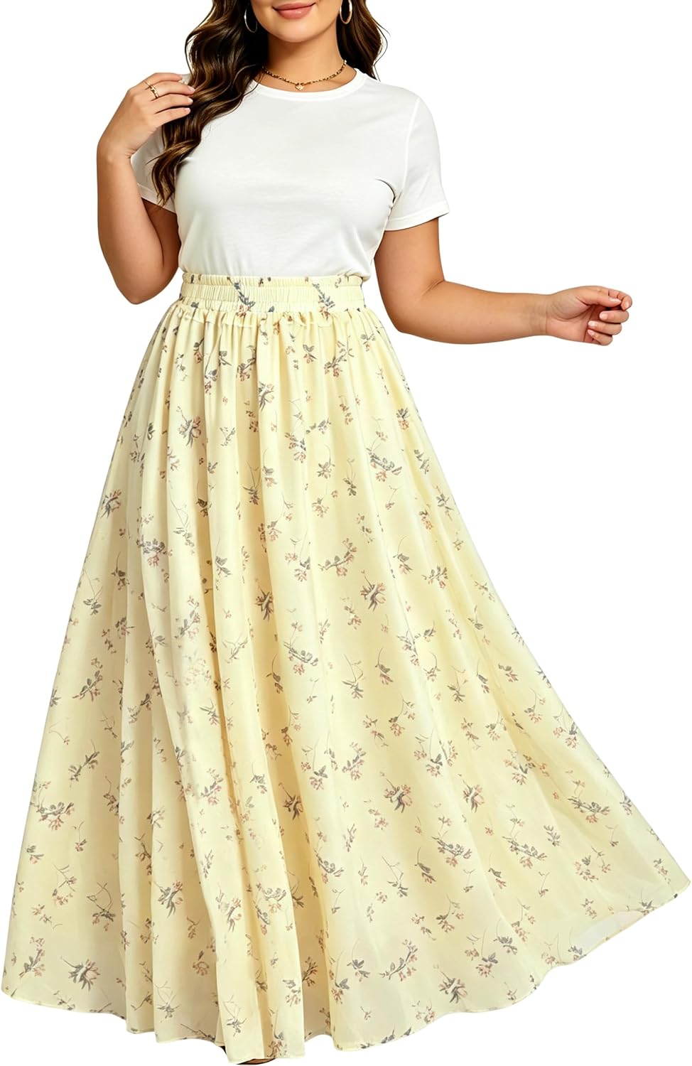Women Full/Ankle Length Blending Maxi Chiffon Long Skirt Beach Skirt