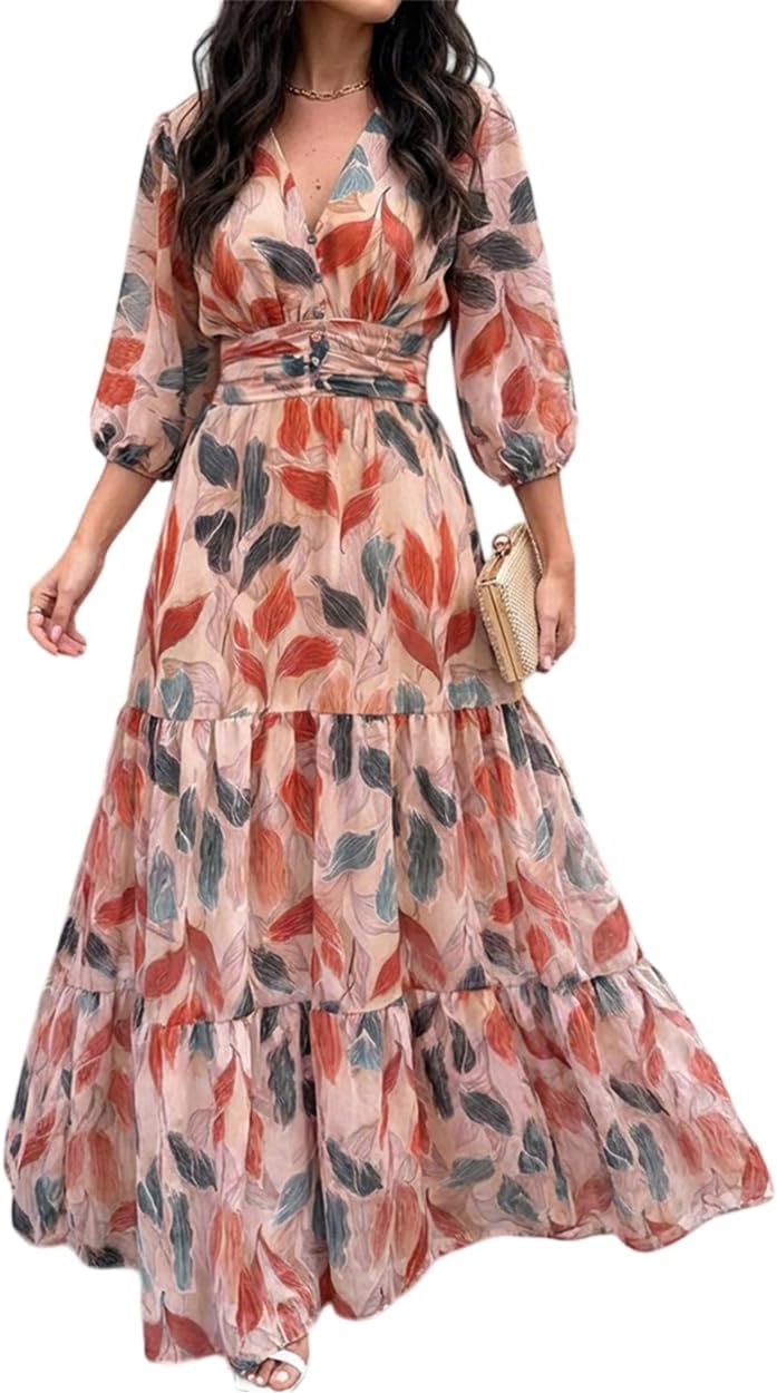 CHICME Womens Summer Boho Floral Wedding Guest Vacation Beach Maxi Dress