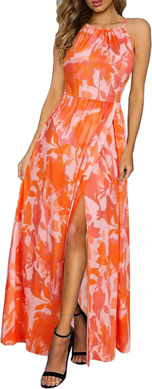 KILIG Women's Summer Floral Beach Flowy Split Maxi Long Dresses