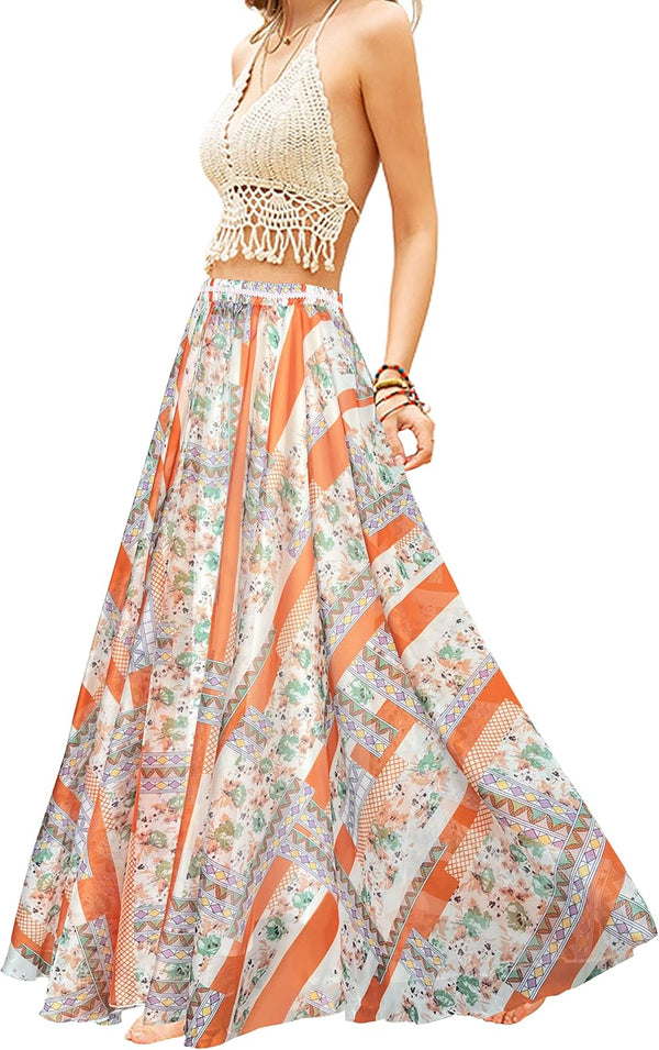 Women Full/Ankle Length Blending Maxi Chiffon Long Skirt Beach Skirt