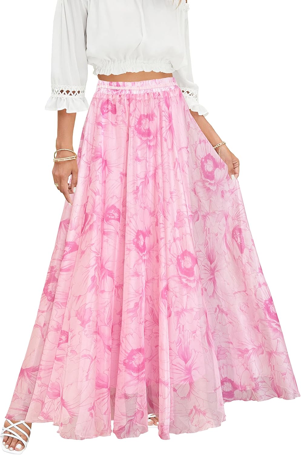 Women Full/Ankle Length Blending Maxi Chiffon Long Skirt Beach Skirt