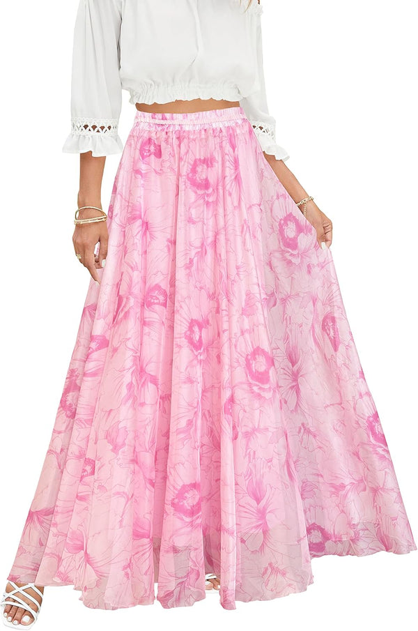 Women Full/Ankle Length Blending Maxi Chiffon Long Skirt Beach Skirt