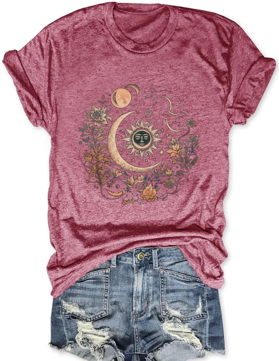 Women Mystical Moon and Sun Shirt Vintage Celestial Moon Top