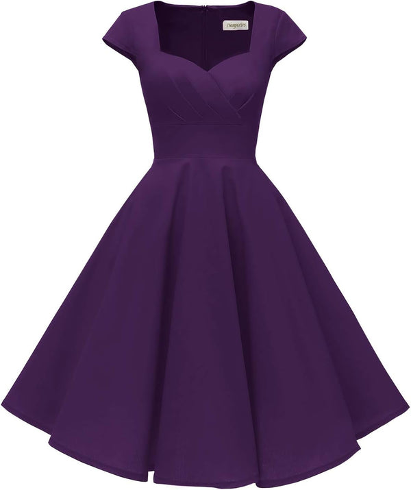 Women's Cap Sleeve 1950s Retro Vintage Cocktail Swing Dresses with Pocket