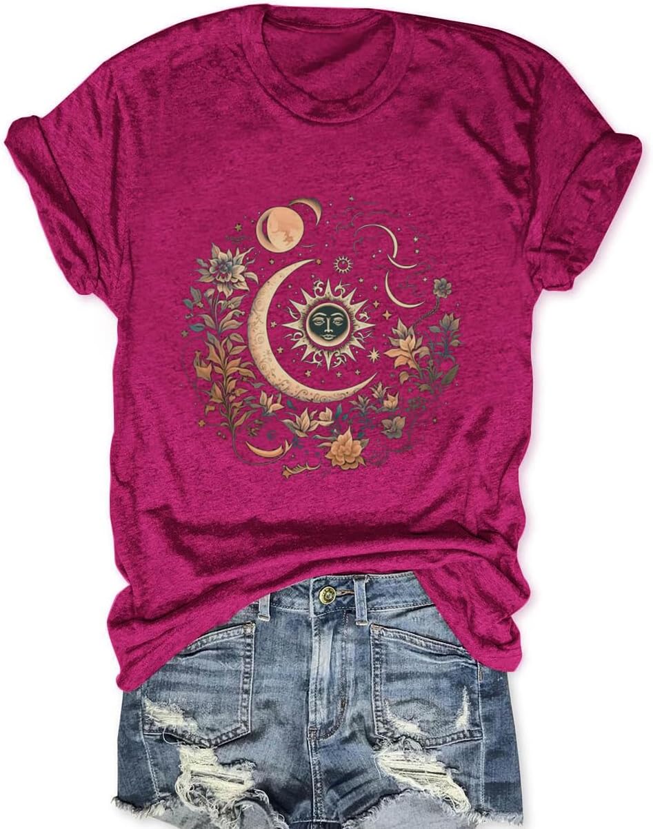 Women Mystical Moon and Sun Shirt Vintage Celestial Moon Top