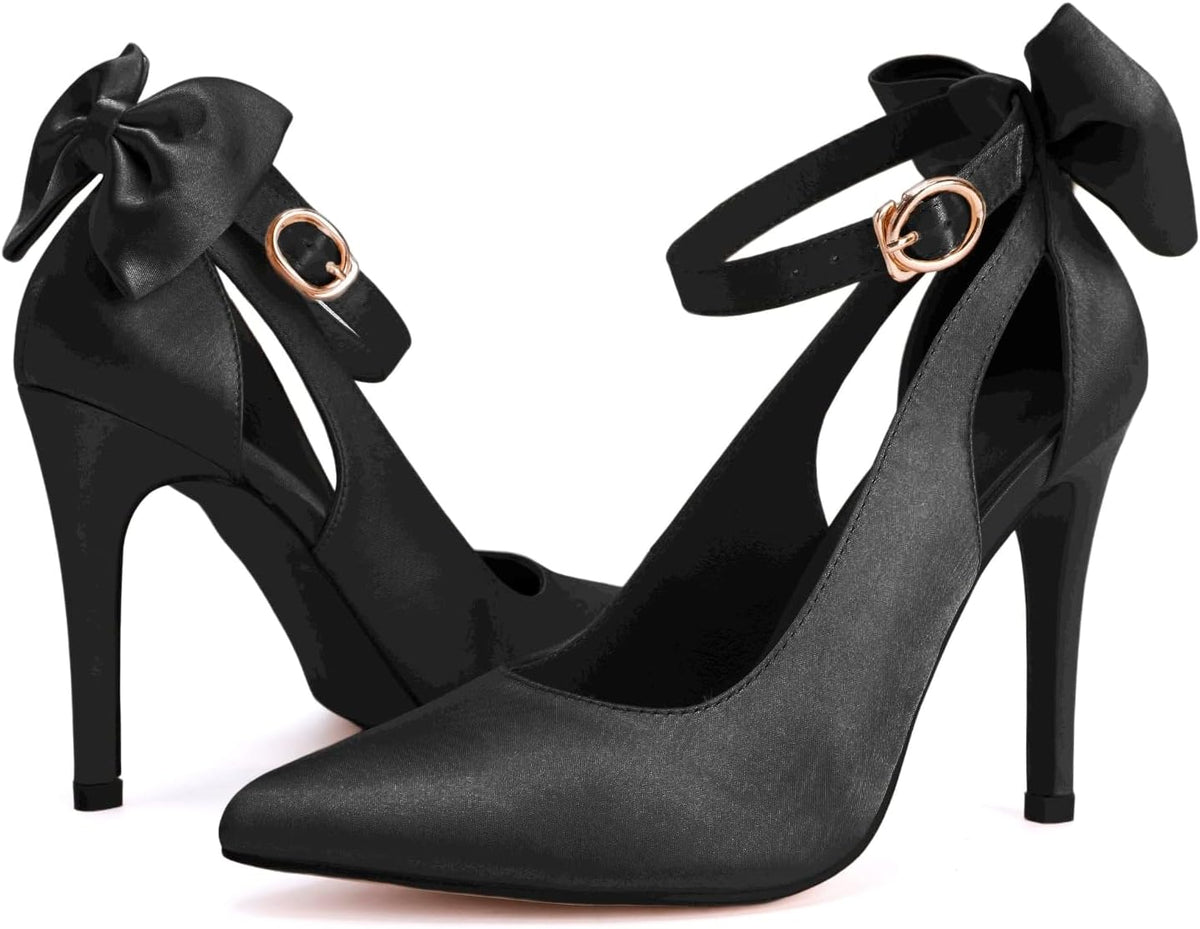 Fashare Womens High Heels Bow Tie Back Sexy Stiletto Ankle Strap Wedding Dress Pumps Shoes