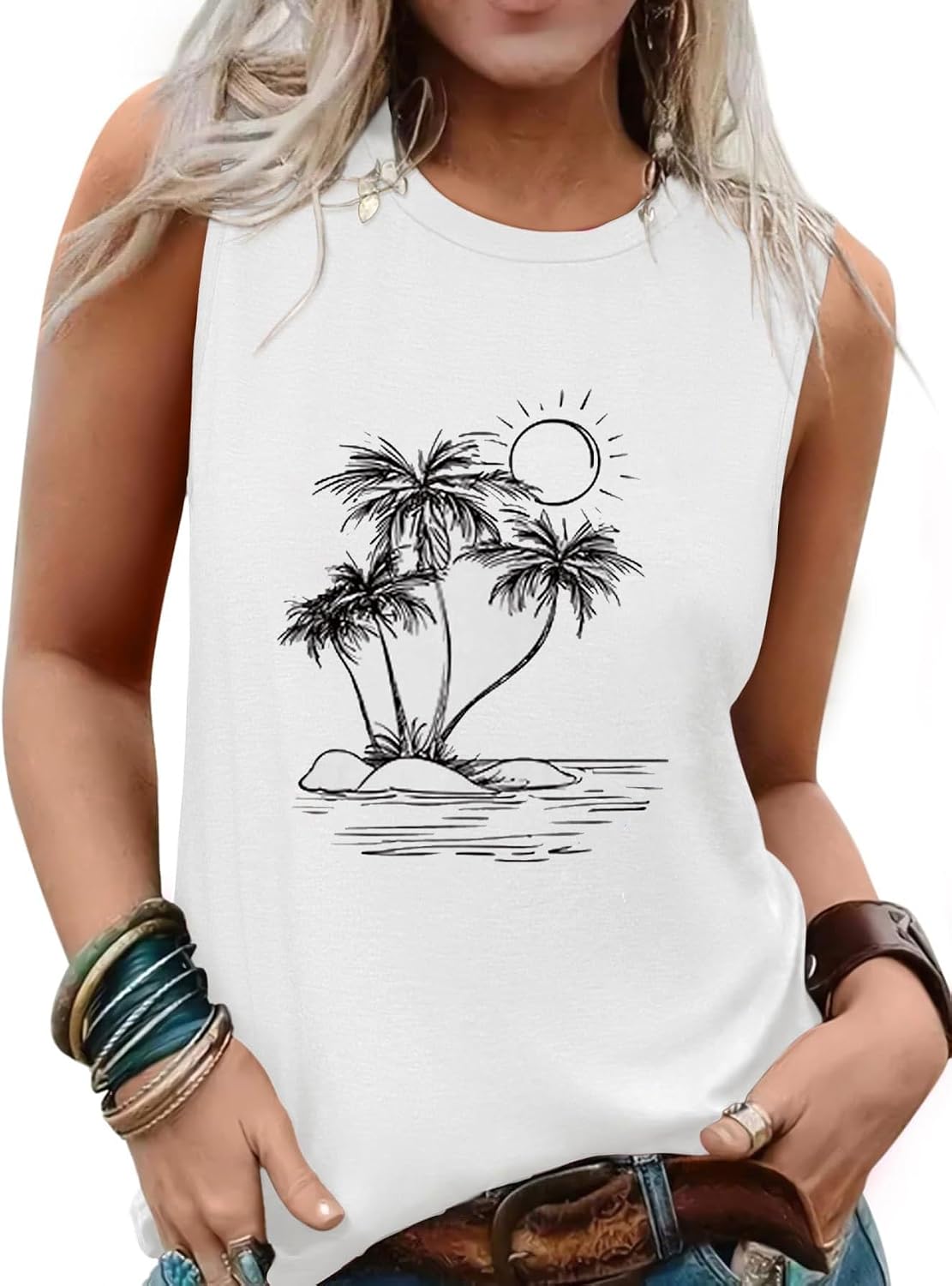 Womens Tank Tops Summer Sleeveless Tank Top Beach Vacation Tops Loose Running Athletic T-Shirt