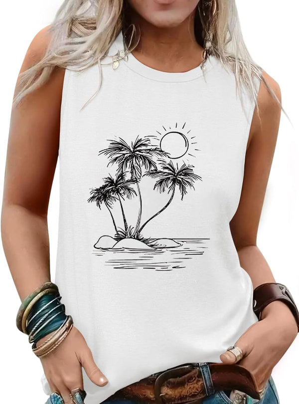 Womens Tank Tops Summer Sleeveless Tank Top Beach Vacation Tops Loose Running Athletic T-Shirt