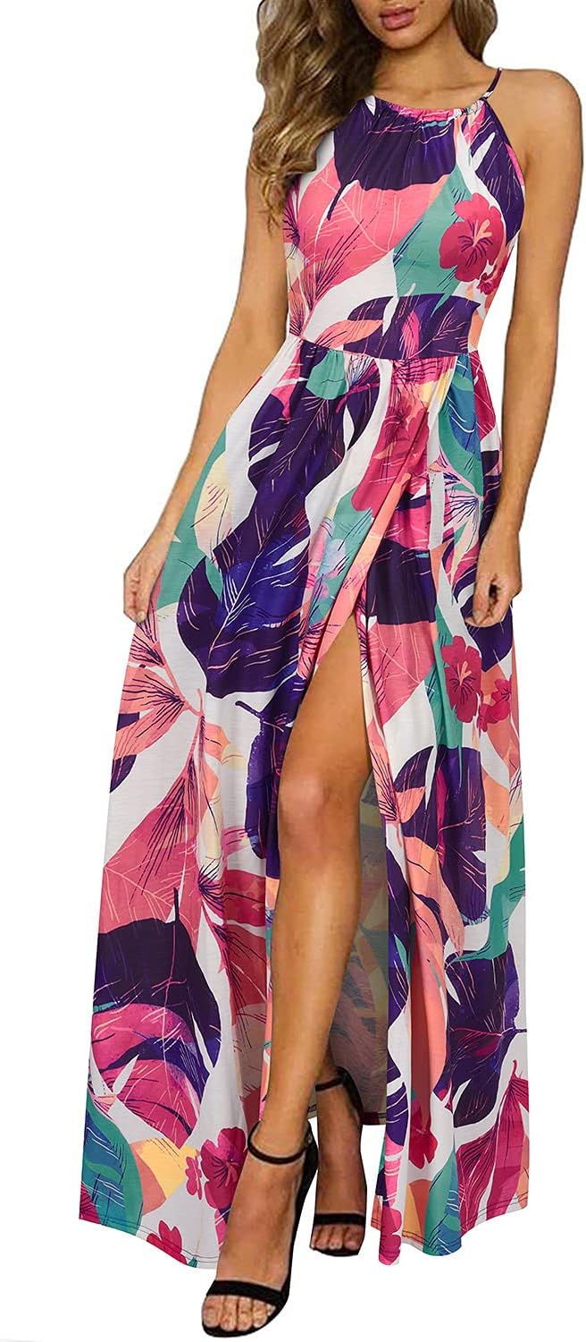 KILIG Women's Summer Floral Beach Flowy Split Maxi Long Dresses