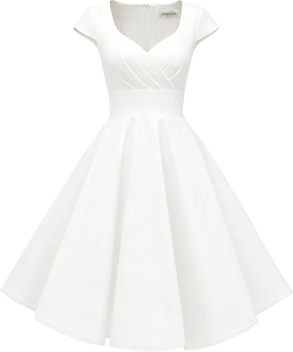 Women's Cap Sleeve 1950s Retro Vintage Cocktail Swing Dresses with Pocket