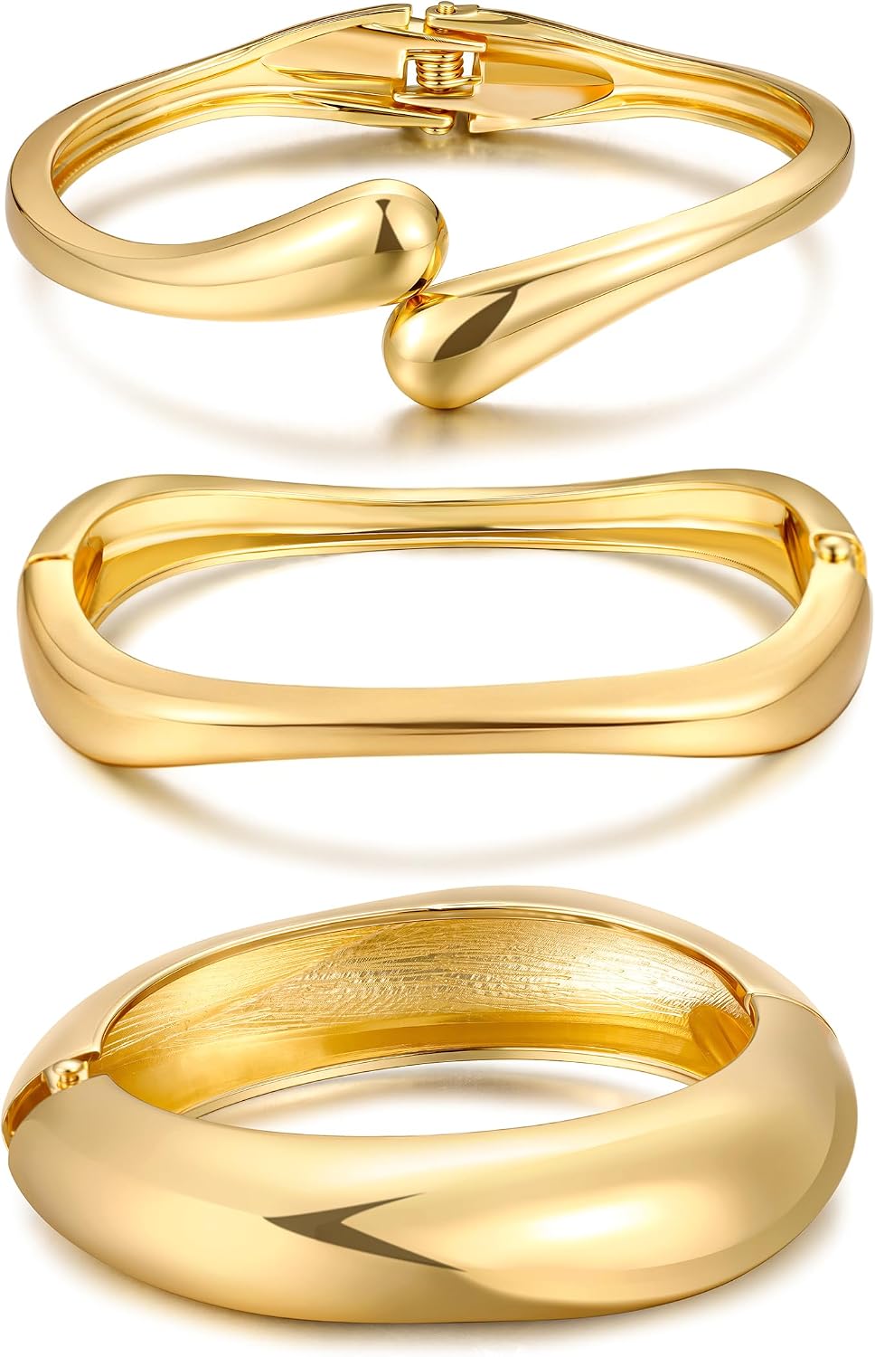 Chunky Gold Bangle Bracelets for Women, Dainty 14k Gold Plated Big Stackable Bangles Set, Trendy Statement Cuff Bracelet Stack Fashion Jewelry Gifts Main image