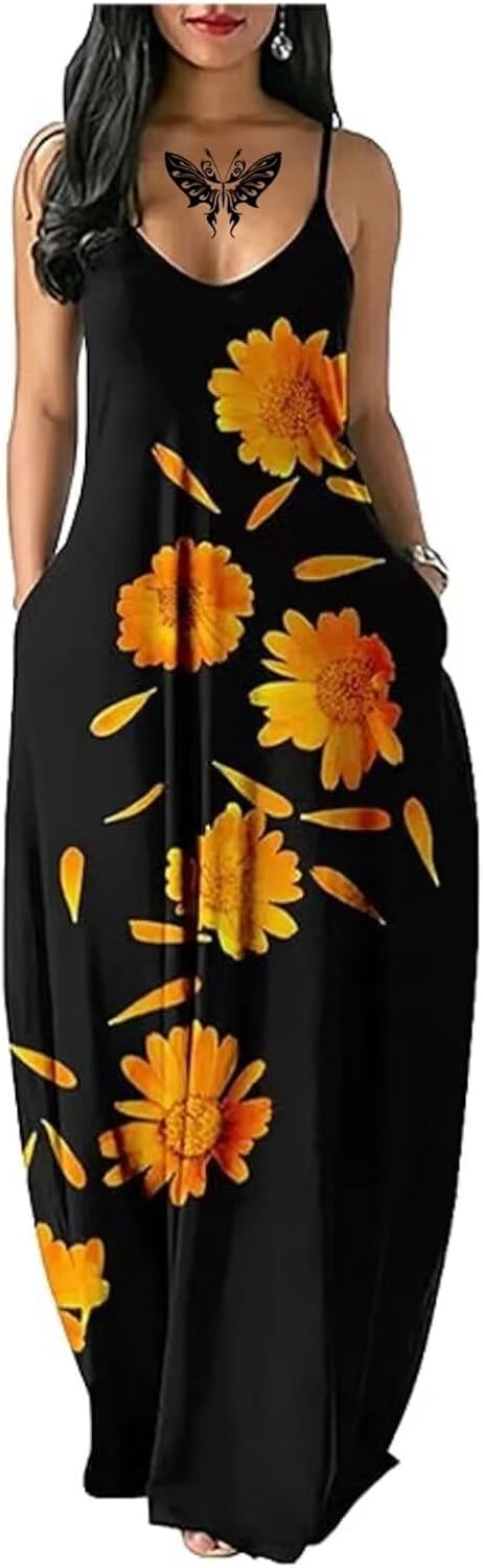 Women's Summer Maxi Long Dress Casual Boho Sleeveless Strap