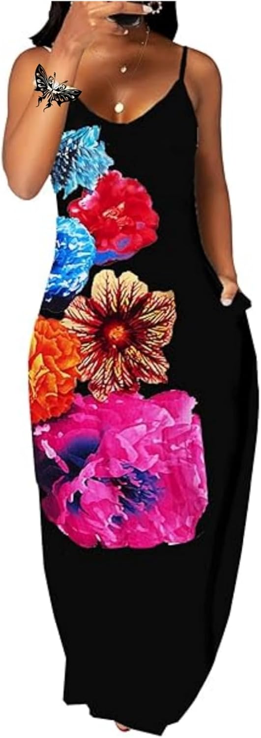 Women's Summer Maxi Long Dress Casual Boho Sleeveless Strap