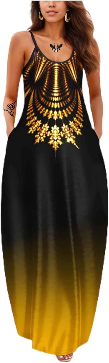 Women's Summer Maxi Long Dress Casual Boho Sleeveless Strap