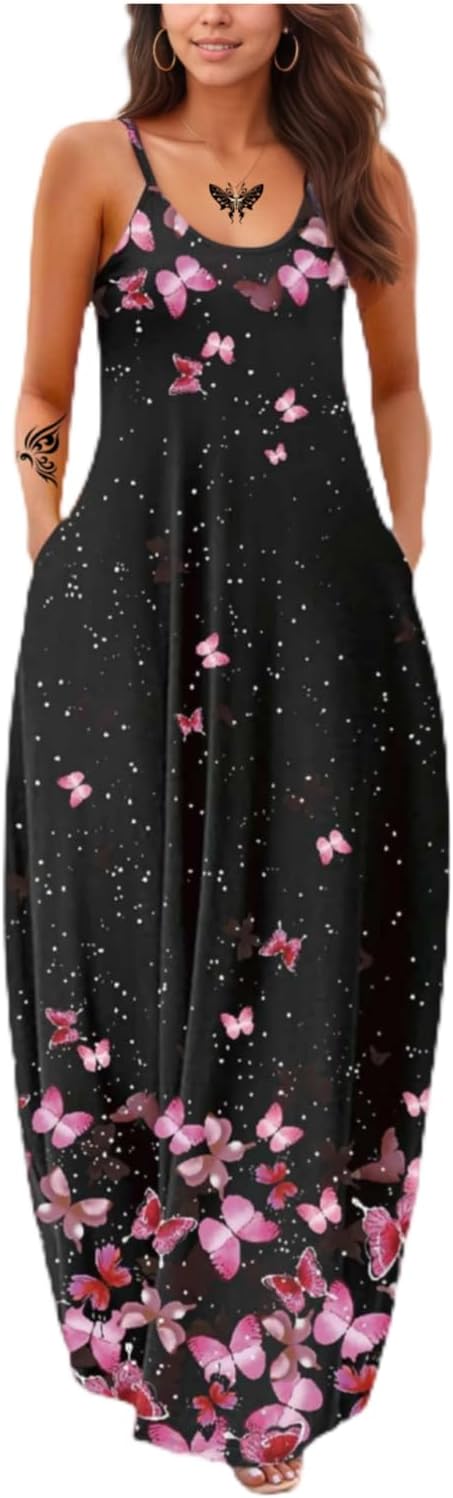 Women's Summer Maxi Long Dress Casual Boho Sleeveless Strap