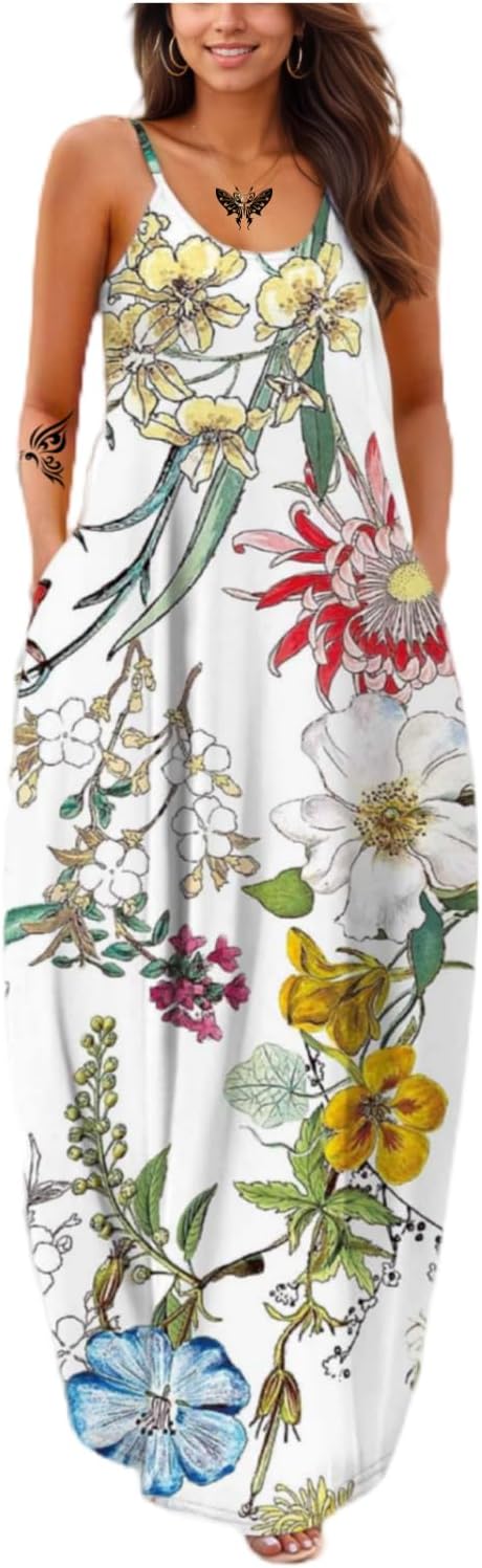Women's Summer Maxi Long Dress Casual Boho Sleeveless Strap
