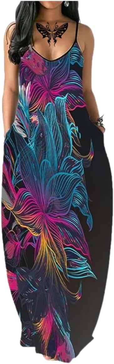 Women's Summer Maxi Long Dress Casual Boho Sleeveless Strap