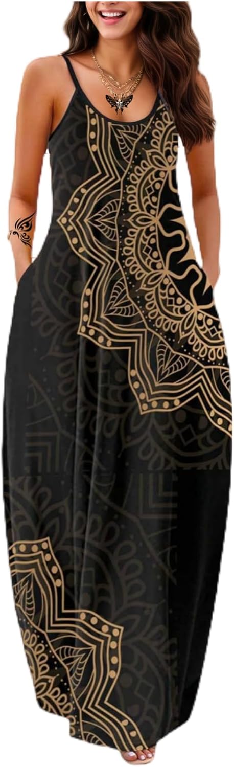 Women's Summer Maxi Long Dress Casual Boho Sleeveless Strap