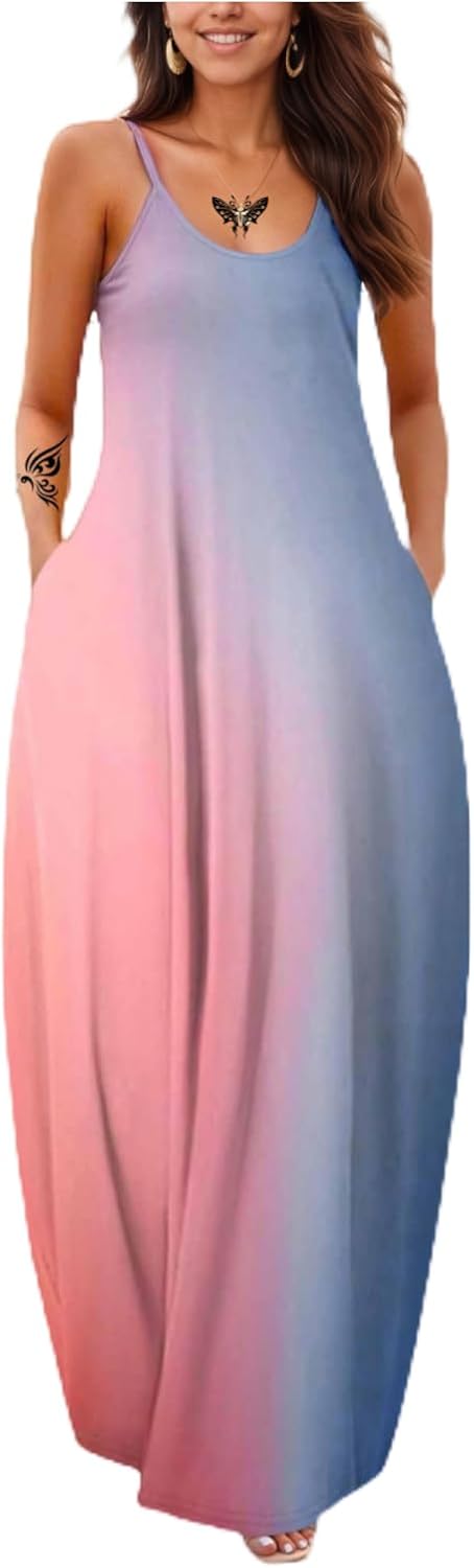Women's Summer Maxi Long Dress Casual Boho Sleeveless Strap