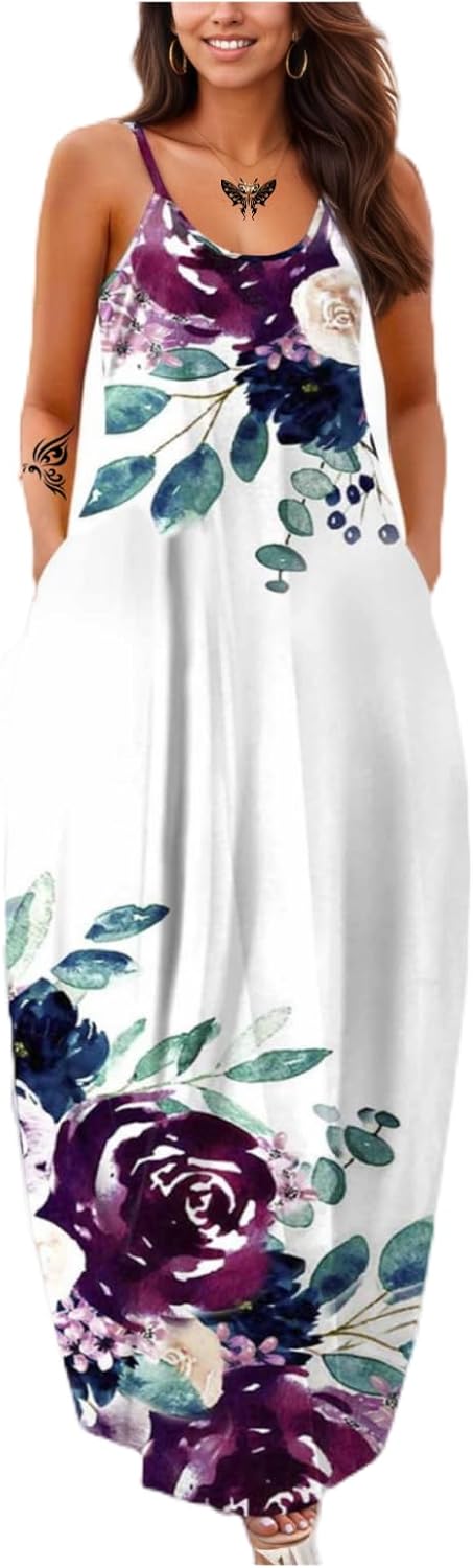 Women's Summer Maxi Long Dress Casual Boho Sleeveless Strap