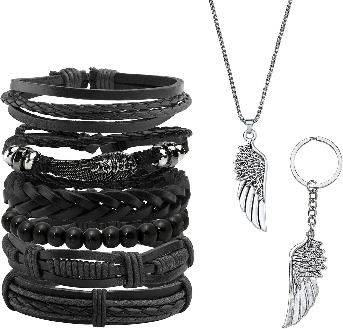 6-12PCS Braided Faux Leather Bracelet Punk Cuff Wrap Bracelets for Men Women Adjustable
