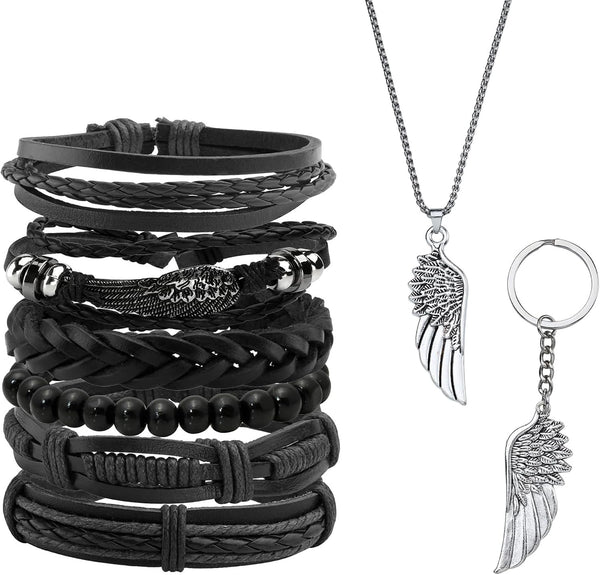 6-12PCS Braided Faux Leather Bracelet Punk Cuff Wrap Bracelets for Men Women Adjustable