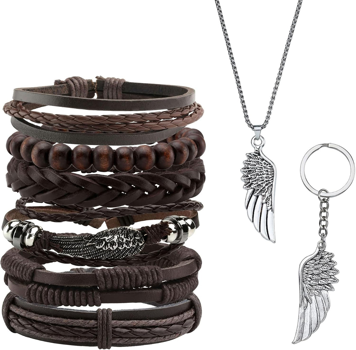 6-12PCS Braided Faux Leather Bracelet Punk Cuff Wrap Bracelets for Men Women Adjustable