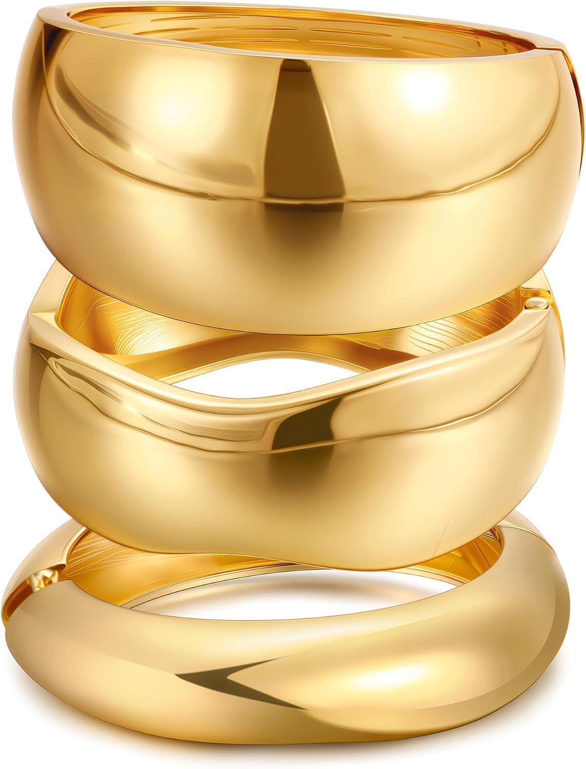 Chunky Gold Bangle Bracelets for Women, Dainty 14k Gold Plated Big Stackable Bangles Set, Trendy Statement Cuff Bracelet Stack Fashion Jewelry Gifts