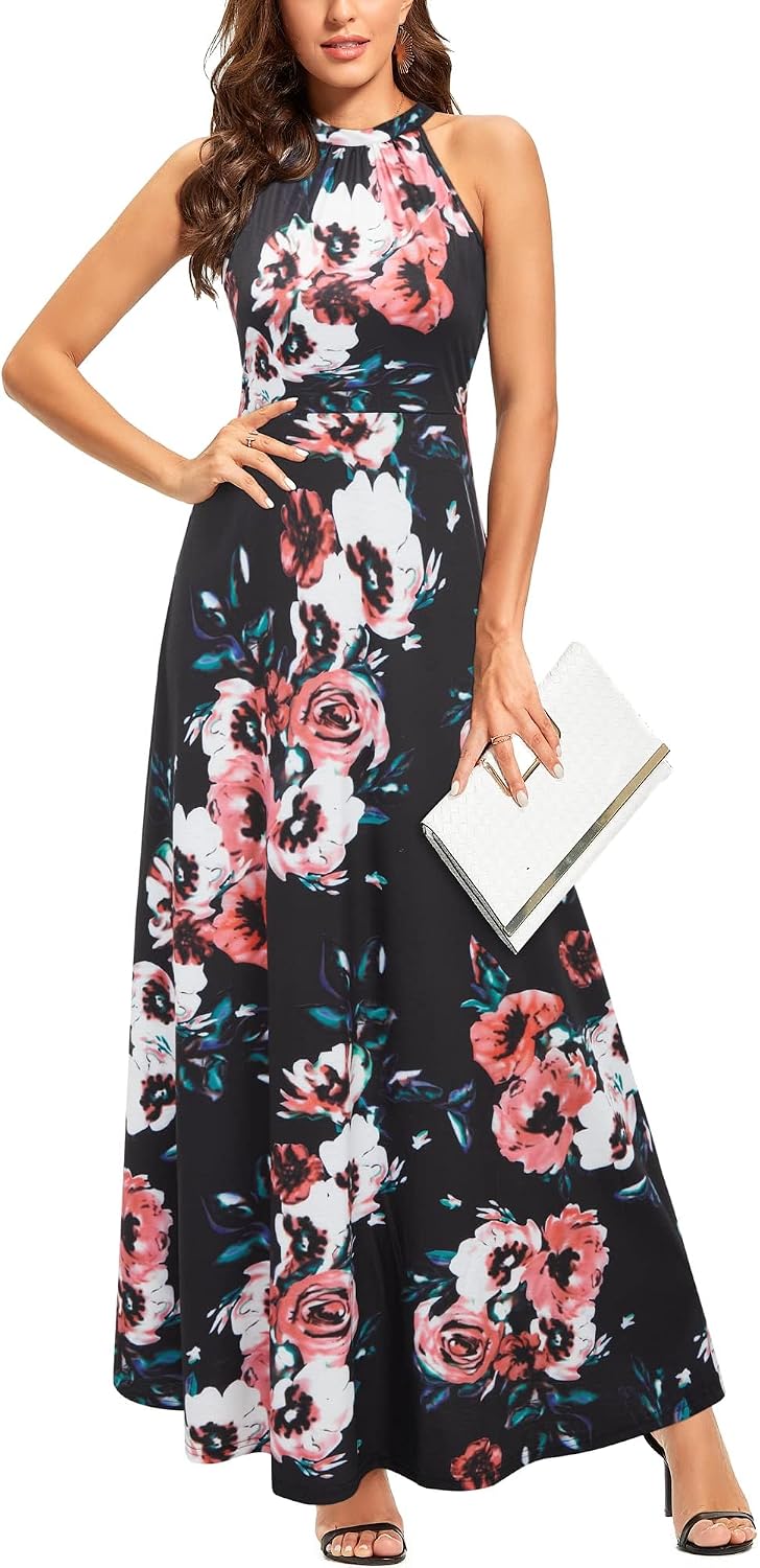 STYLEWORD Women's Summer Floral Halter Maxi Dress Vacation Semi Formal 2026